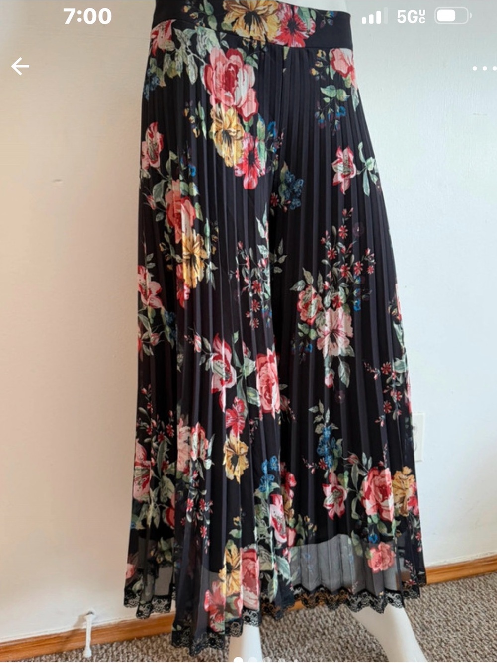Twin-Set Black Pleated Maxi Skirt with Pink, Yellow and Blue Floral Print